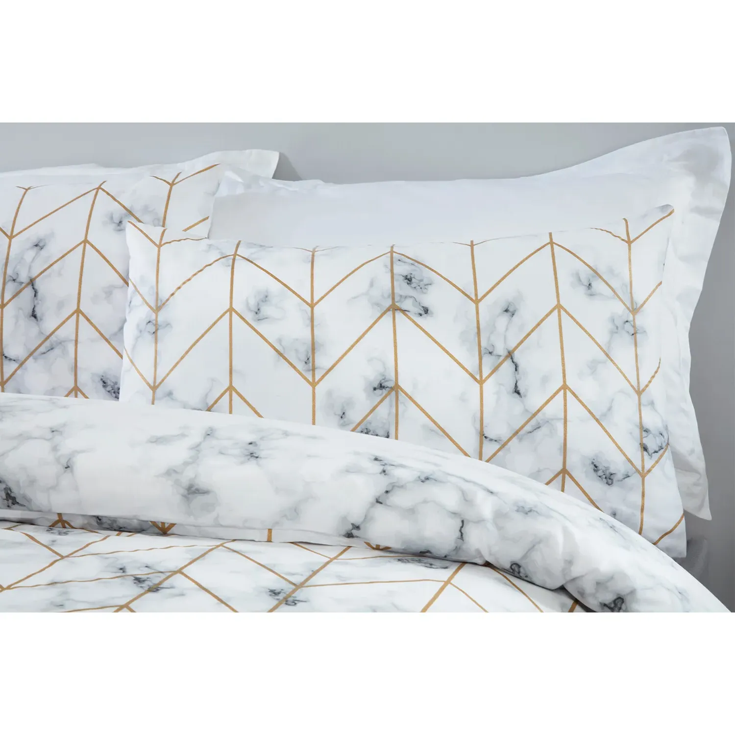 Marble Metallic King Duvet Cover Set - White