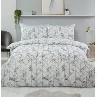 Marble Metallic King Duvet Cover Set - White