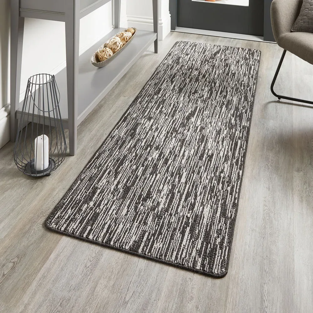 Charcoal Broken Stripe Stain Resistant Runner - Grey