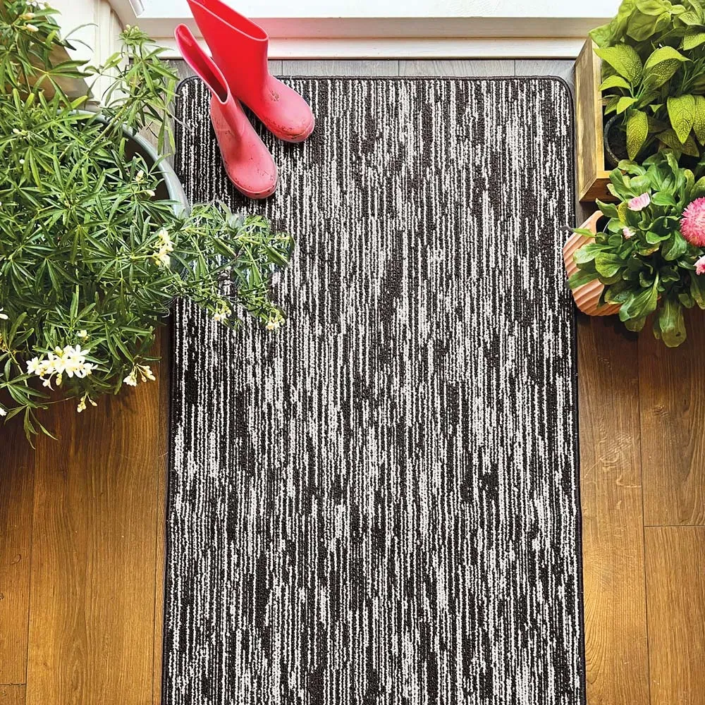 Charcoal Broken Stripe Stain Resistant Runner - Grey