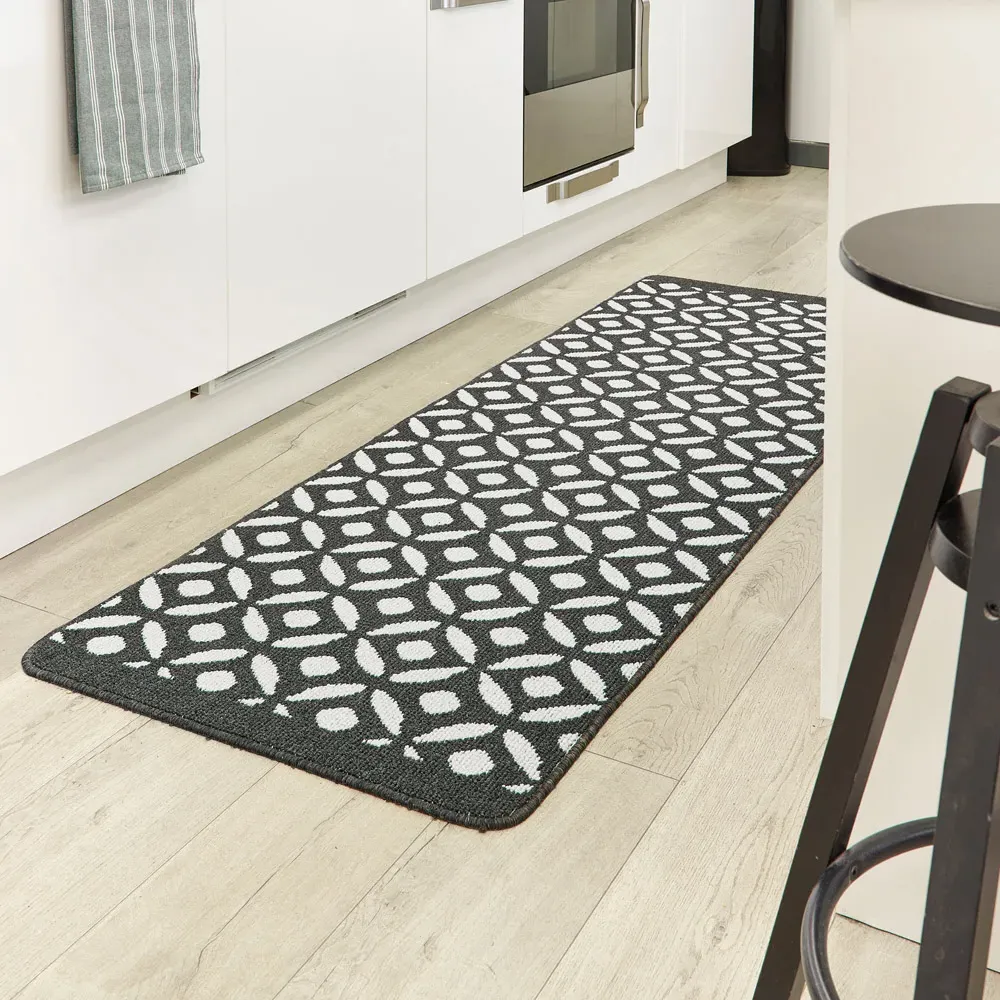 Charcoal Crescent Stain Resistant Runner - Grey