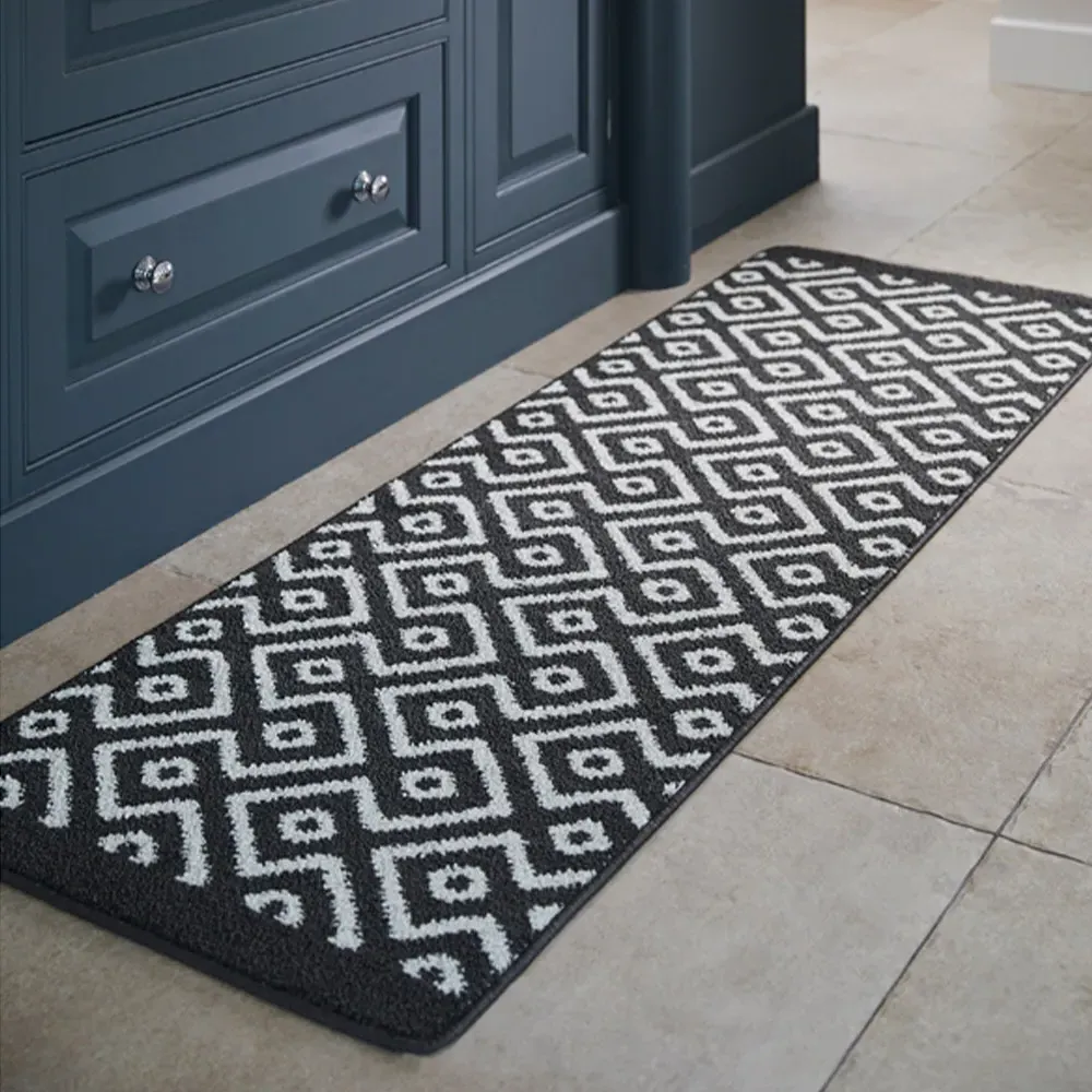 Charcoal Geometric Stain Resistant Runner - Grey