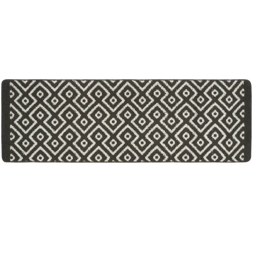 Charcoal Geometric Stain Resistant Runner - Grey
