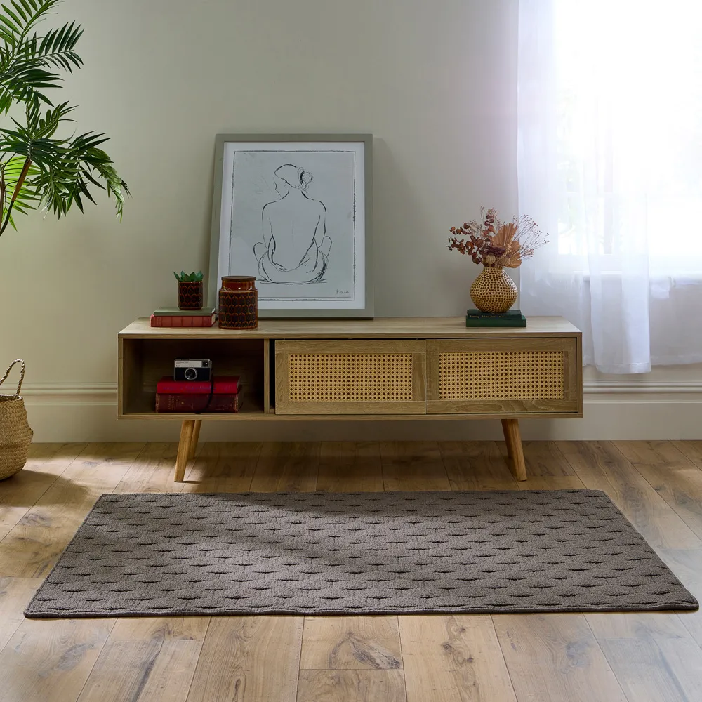 Mink Sculptured Basketweave Washable Rug - Brown