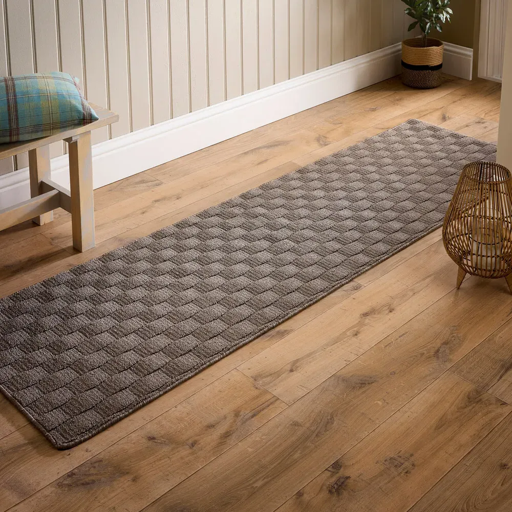 Mink Sculptured Basketweave Washable Runner - Brown