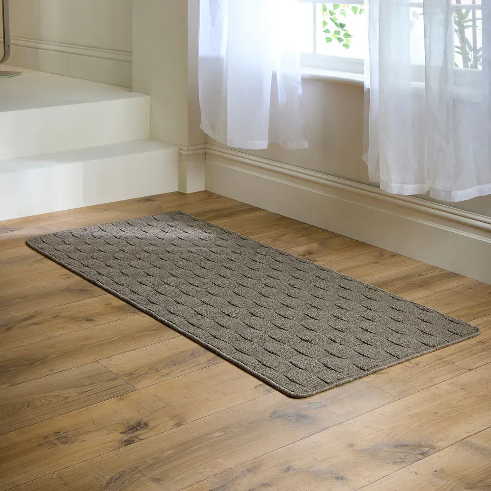 Mink Sculptured Basketweave Washable Runner - Brown