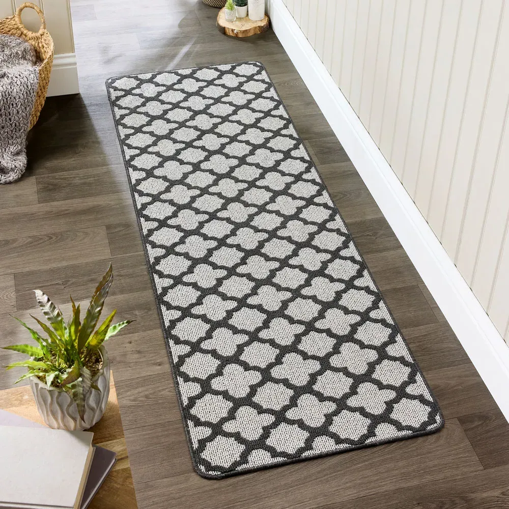 Moroccan Tile Stain Resistant Runner - Charcoal