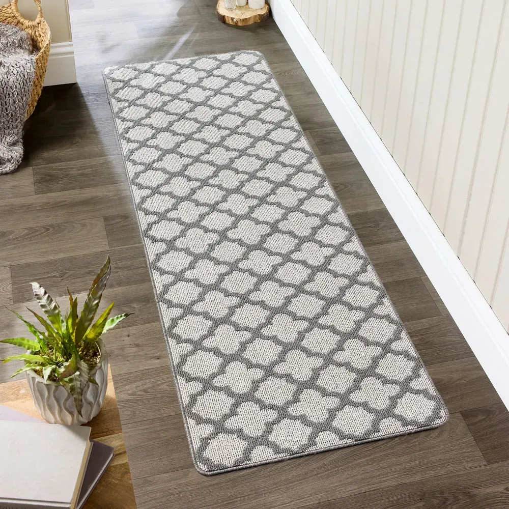 Moroccan Tile Stain Resistant Runner - Silver