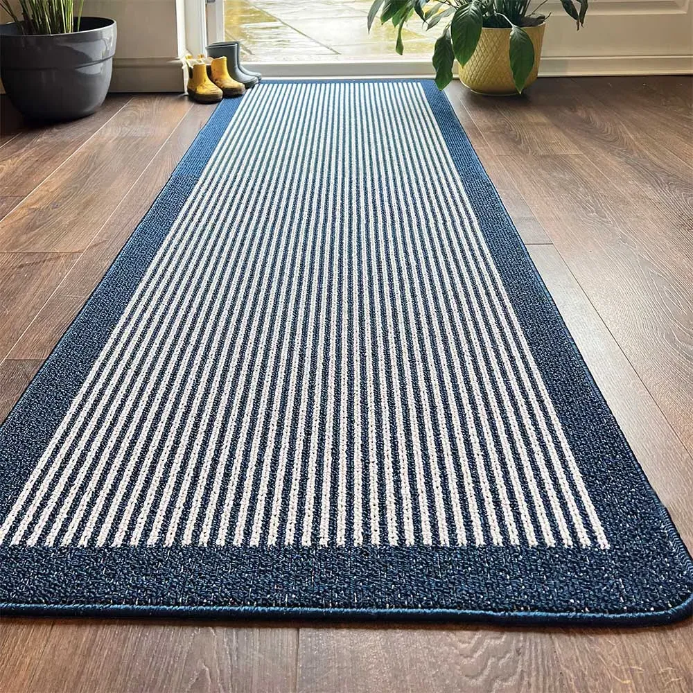 Navy Stripe Stain Resistant Runner - Blue