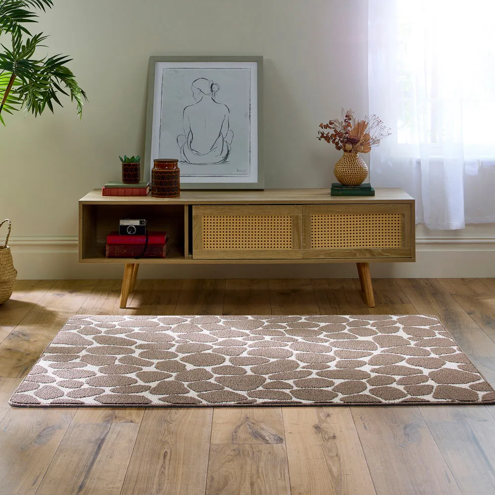 Pebble Patterned Non Slip Mat - Ivory, Mink
