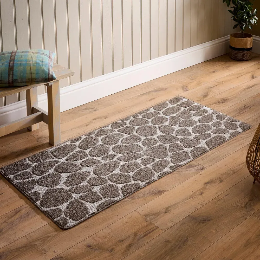 Pebble Patterned Non Slip Mat - Ivory, Mink