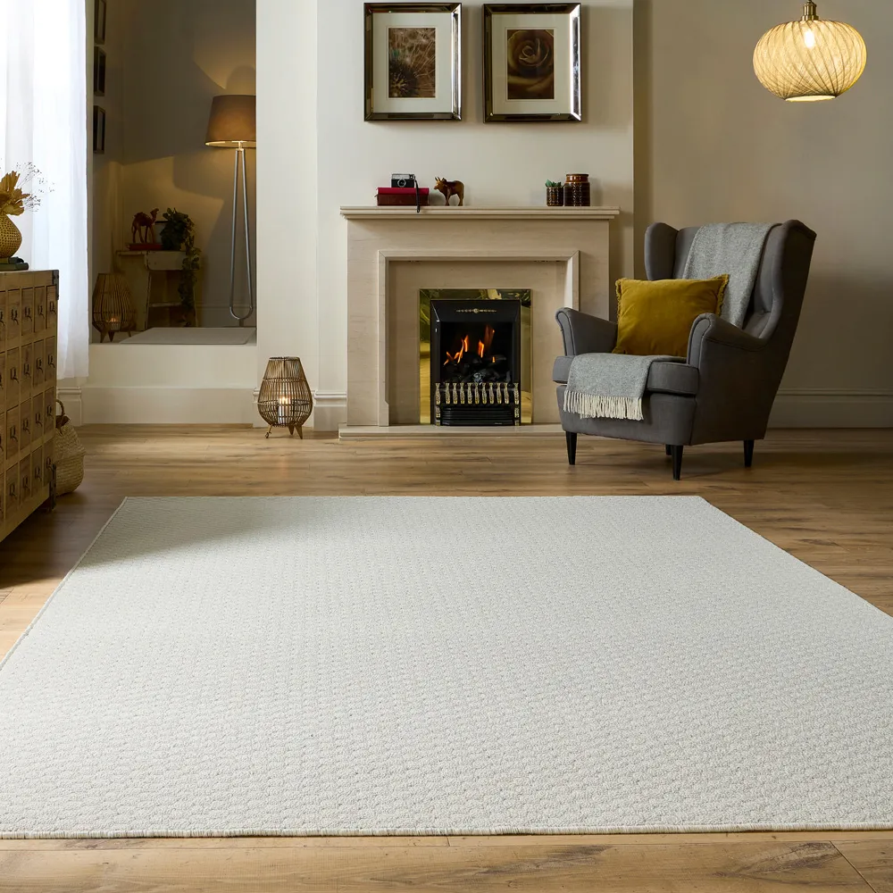 Sculptured Honeycomb Washable Rug - Ivory