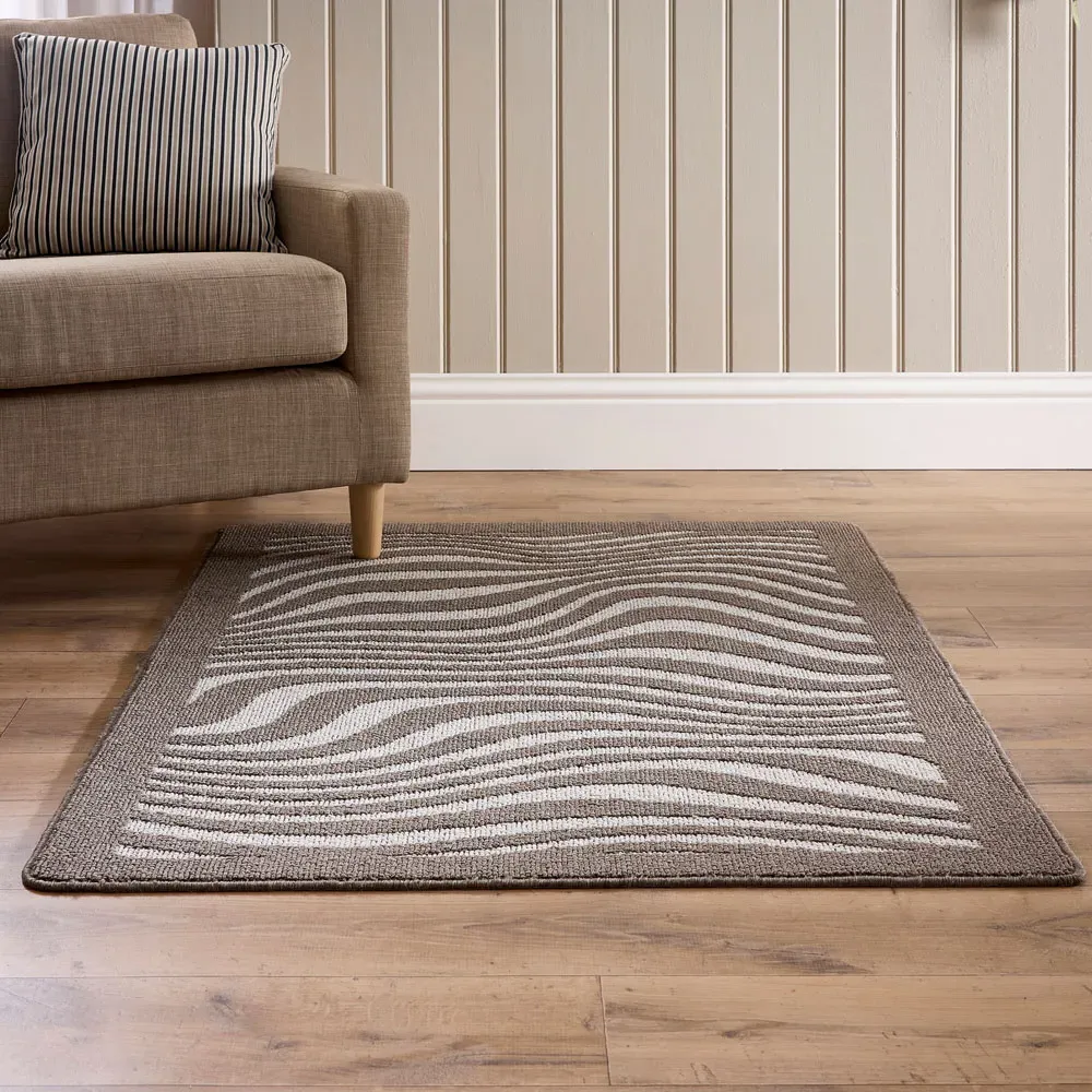 Sculptured Patterned Waves Non Slip Mat - Brown