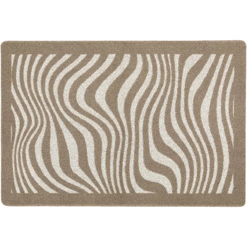 Sculptured Patterned Waves Non Slip Mat - Brown