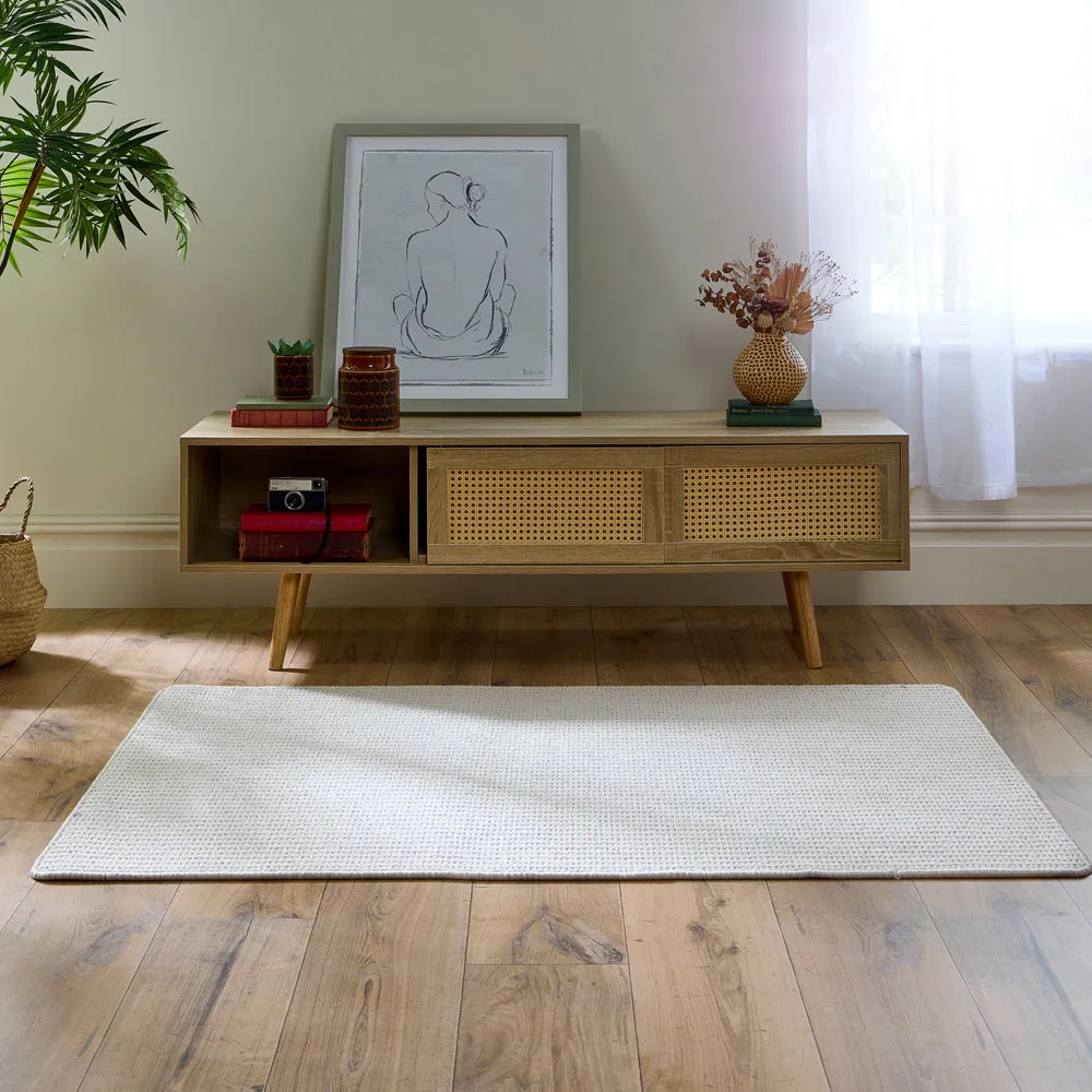 Sculptured Waffle Texture Washable Rug - Ivory