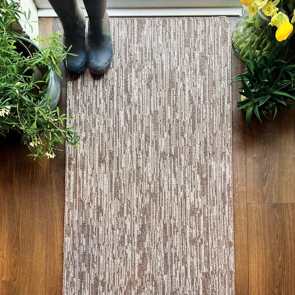 Stone Broken Stripe Stain Resistant Runner - Brown