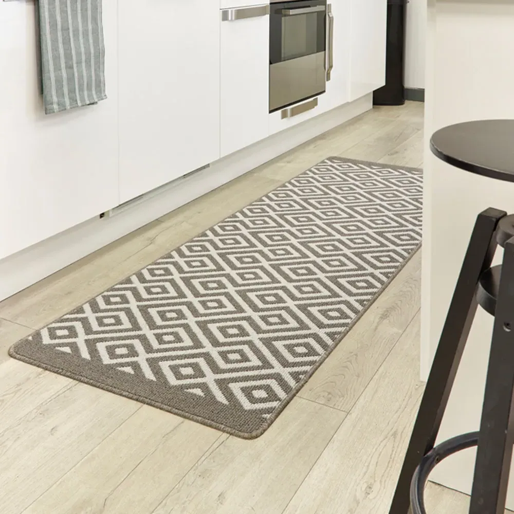 Stone Geometric Cosy Stain Resistant Runner - Brown