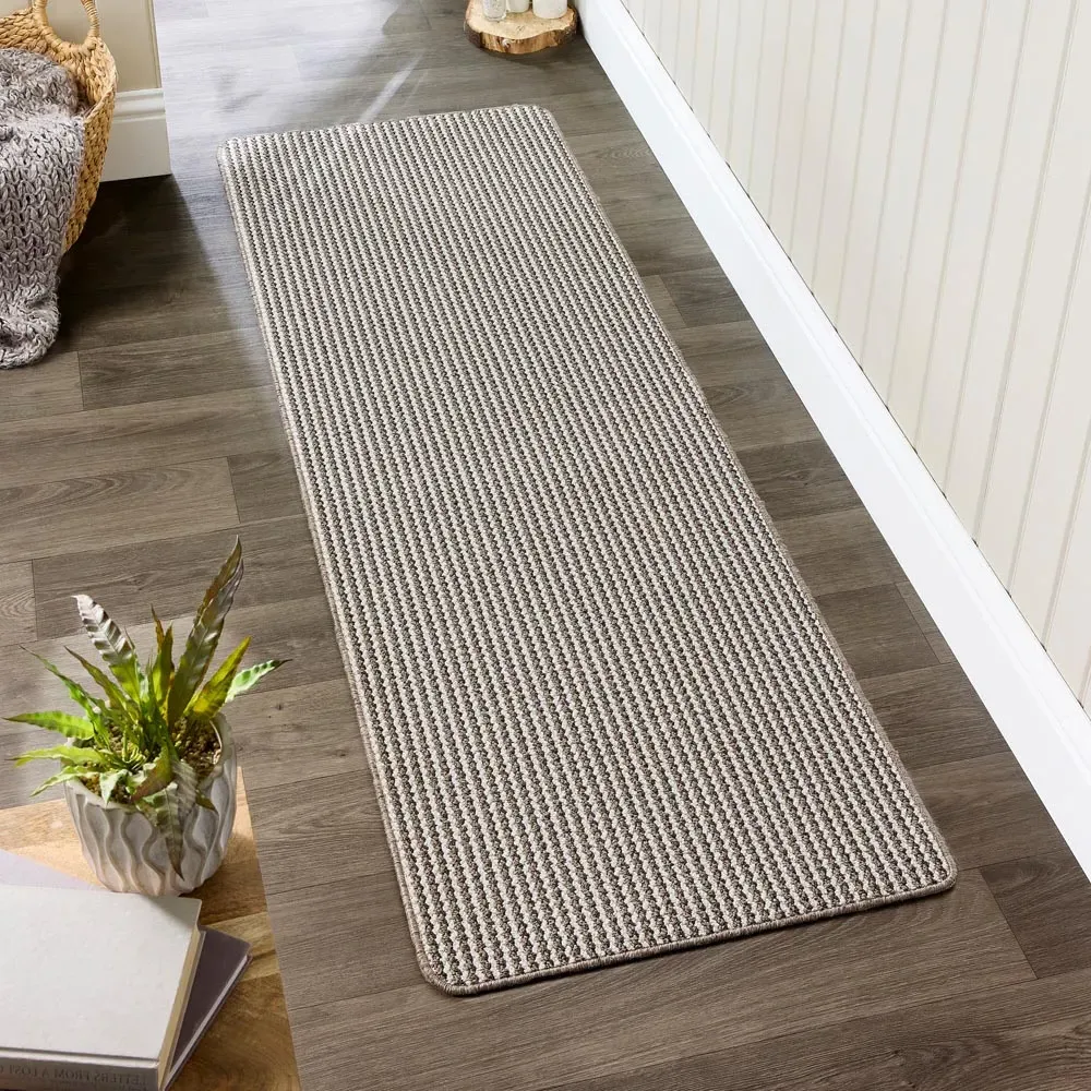White and Brown Twist Stripe Stain Resistant Runner - Brown