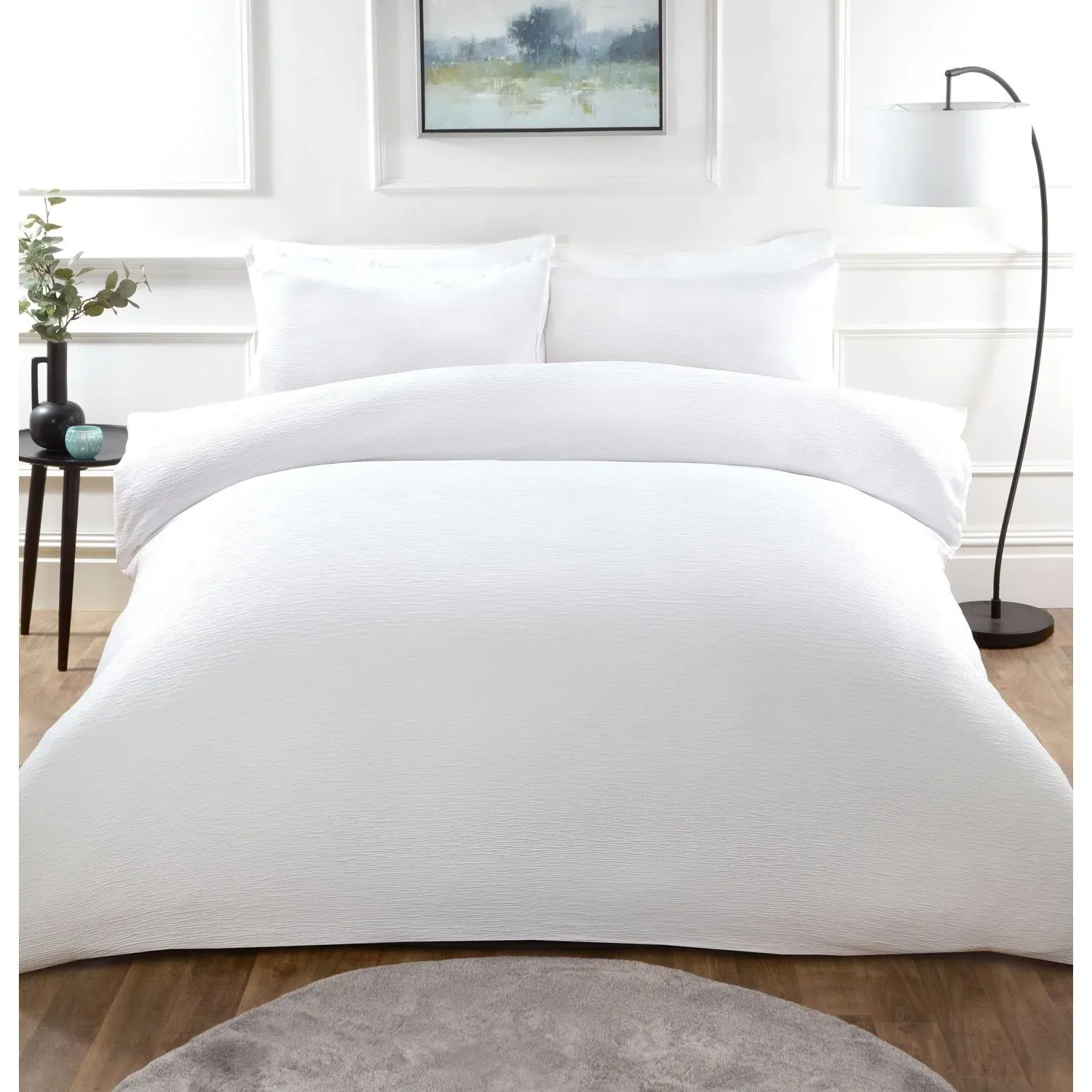 Milan Super King Textured Duvet Cover Set - White