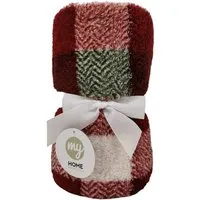 Skye Check Teddy Fleece Throw - Red