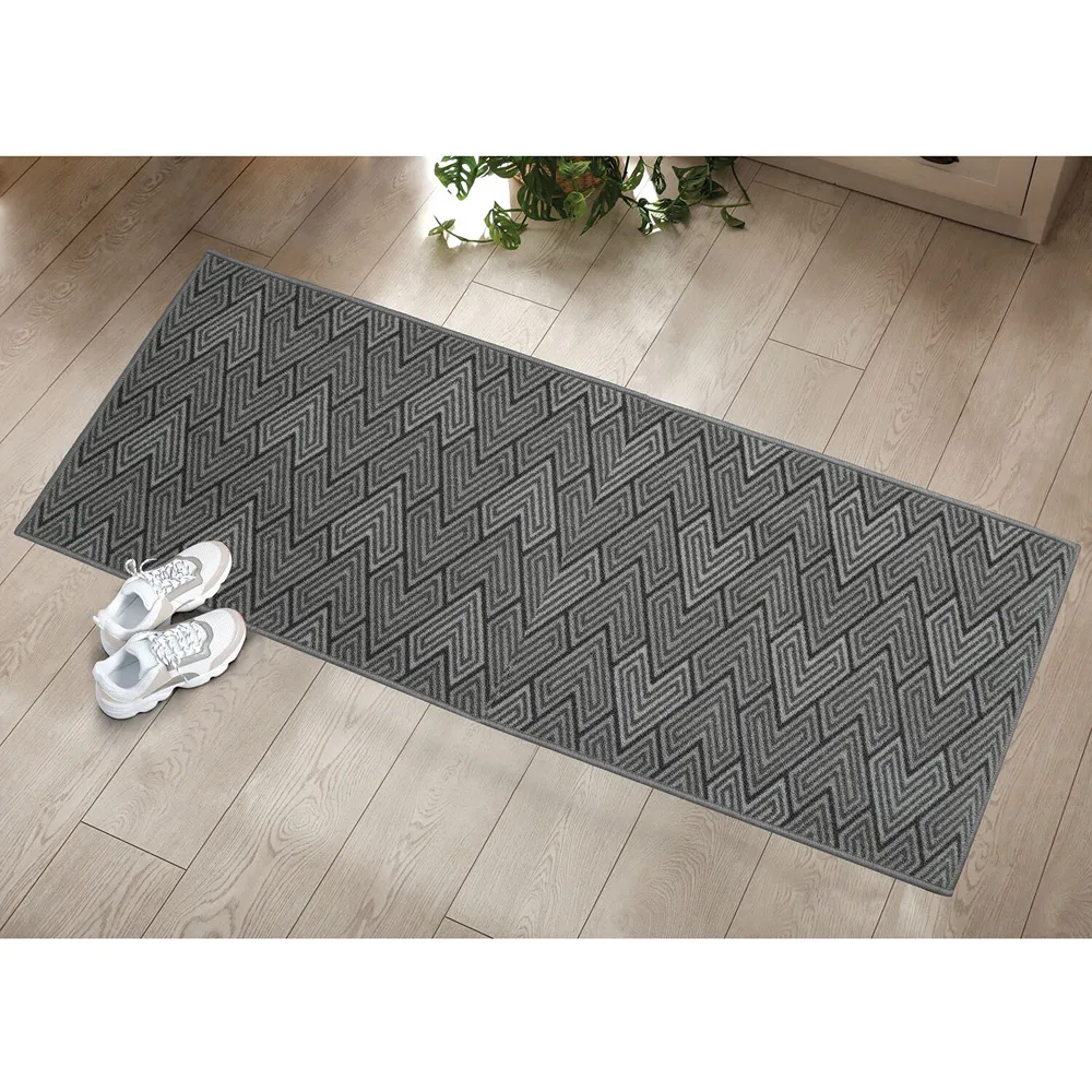 Washable Geometric Runner - Grey, Brown