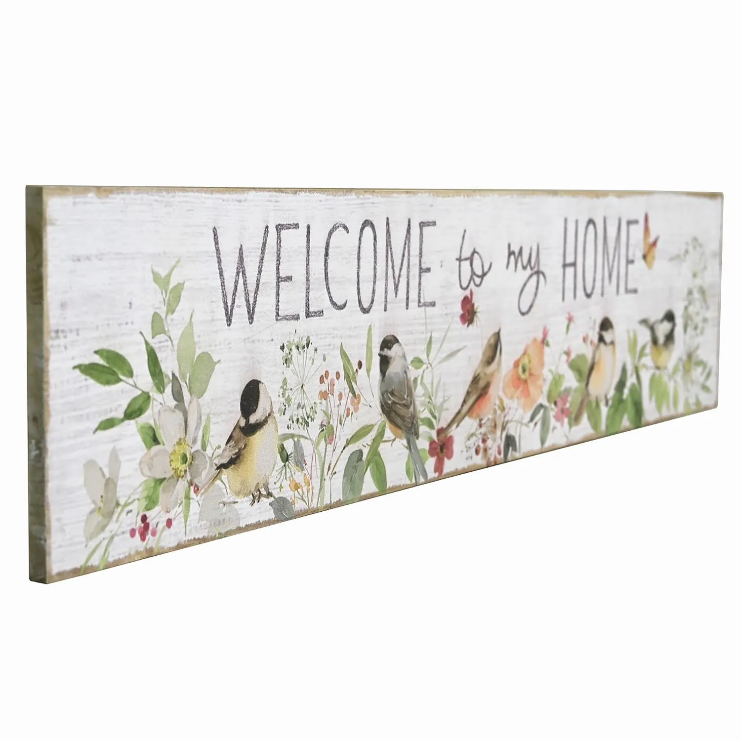 Welcome to Home Floral Birds Sign - White