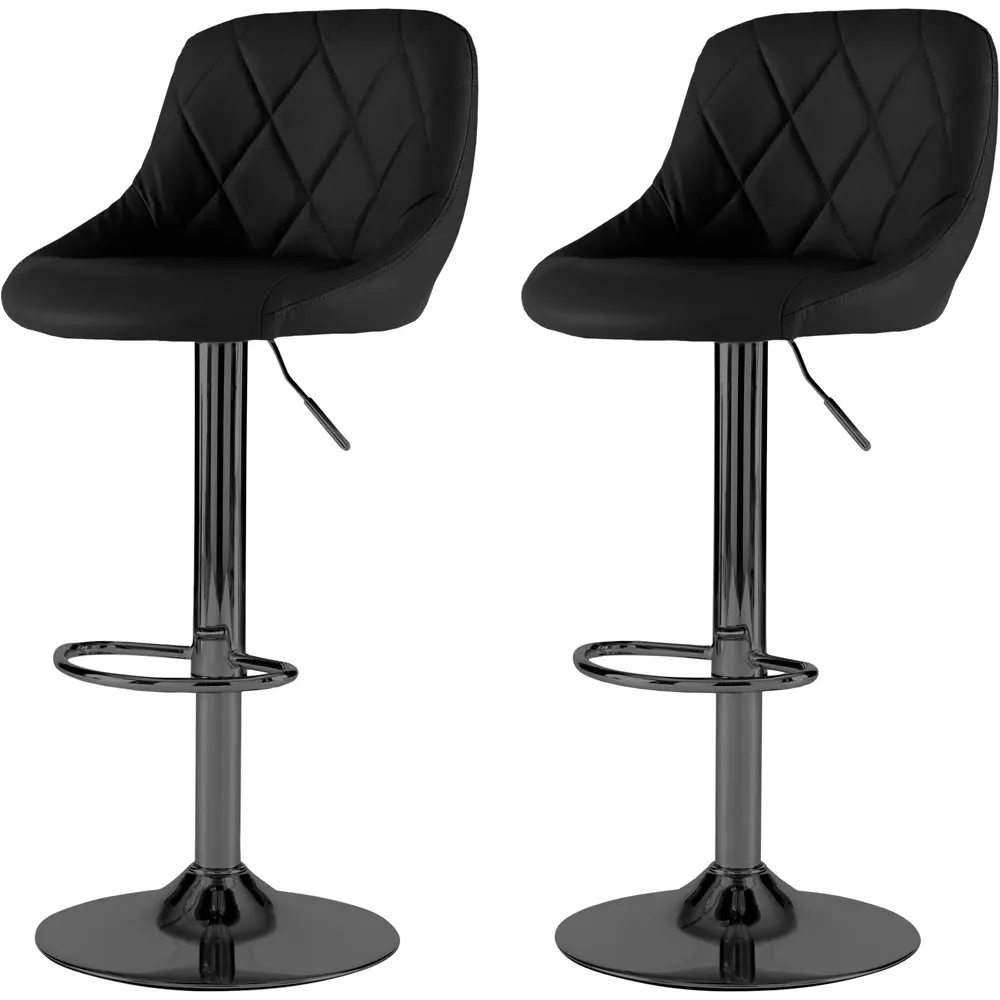 Bar Stool Set of 2 with Gas Lift - Black, Leather