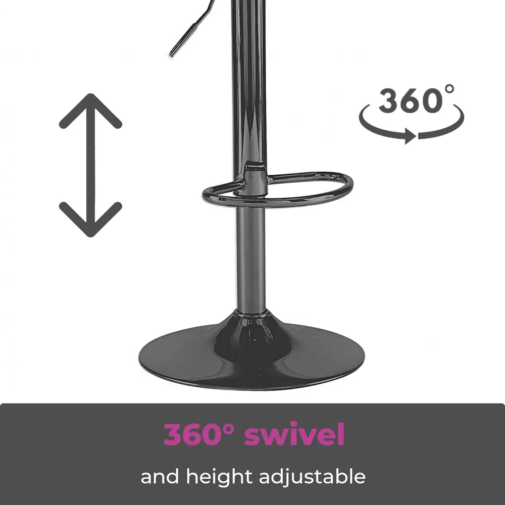 Bar Stool Set of 2 with Gas Lift - Black, Leather