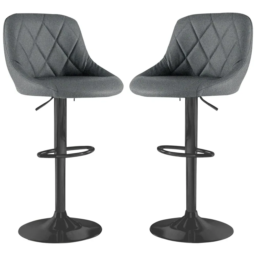 Bar Stool Set of 2 with Gas Lift - Dark Grey, Fabric