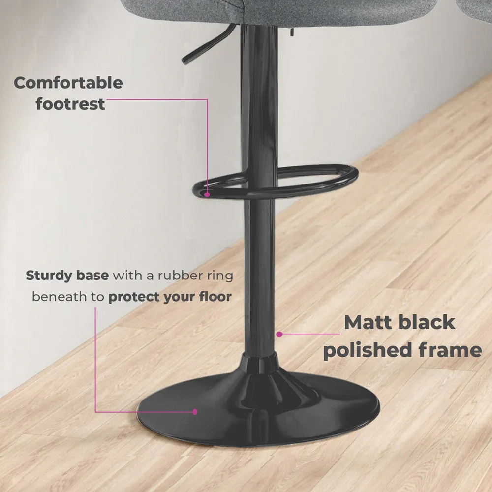 Bar Stool Set of 2 with Gas Lift - Dark Grey, Fabric