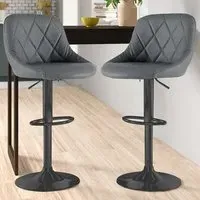 Bar Stool Set of 2 with Gas Lift - Dark Grey, Fabric