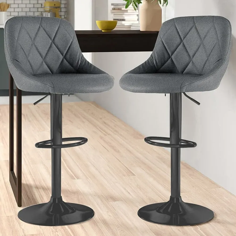 Bar Stool Set of 2 with Gas Lift - Dark Grey, Fabric