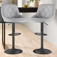 Bar Stool Set of 2 with Gas Lift - Grey, Fabric