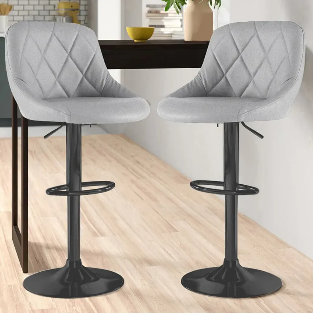 Bar Stool Set of 2 with Gas Lift - Grey, Fabric
