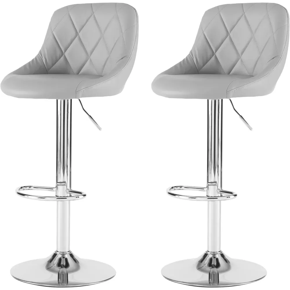 Bar Stool Set of 2 with Gas Lift - Grey, Leather