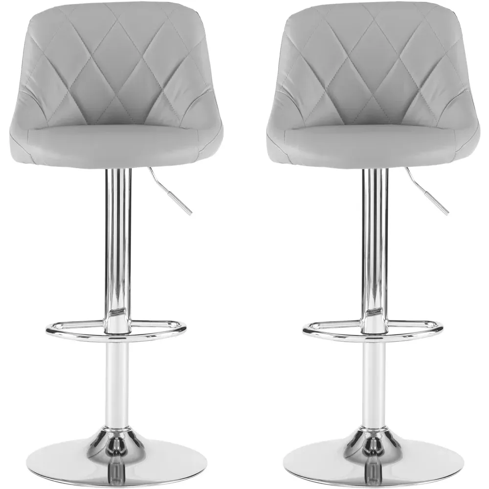 Bar Stool Set of 2 with Gas Lift - Grey, Leather