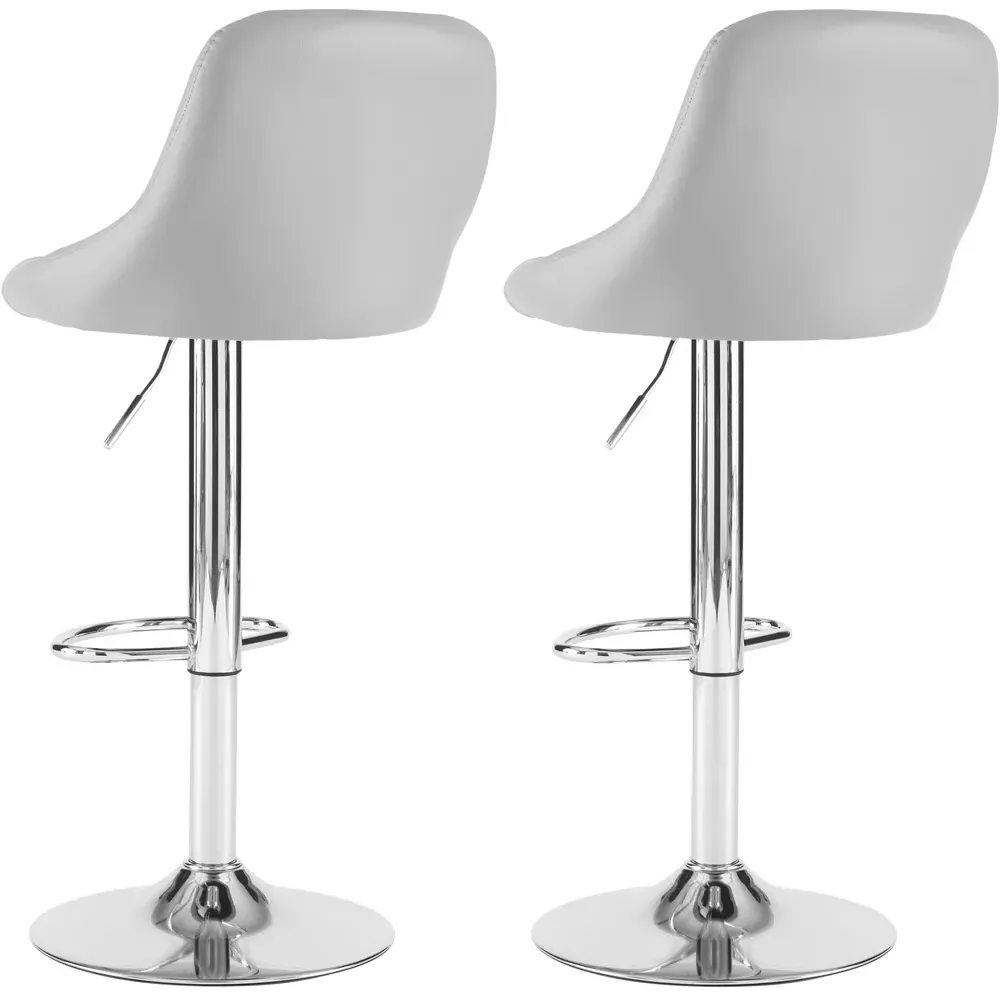 Bar Stool Set of 2 with Gas Lift - Grey, Leather