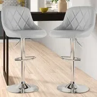 Bar Stool Set of 2 with Gas Lift - Grey, Leather