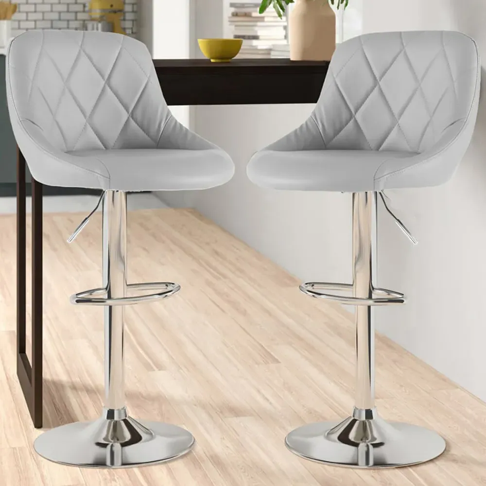 Bar Stool Set of 2 with Gas Lift - Grey, Leather image