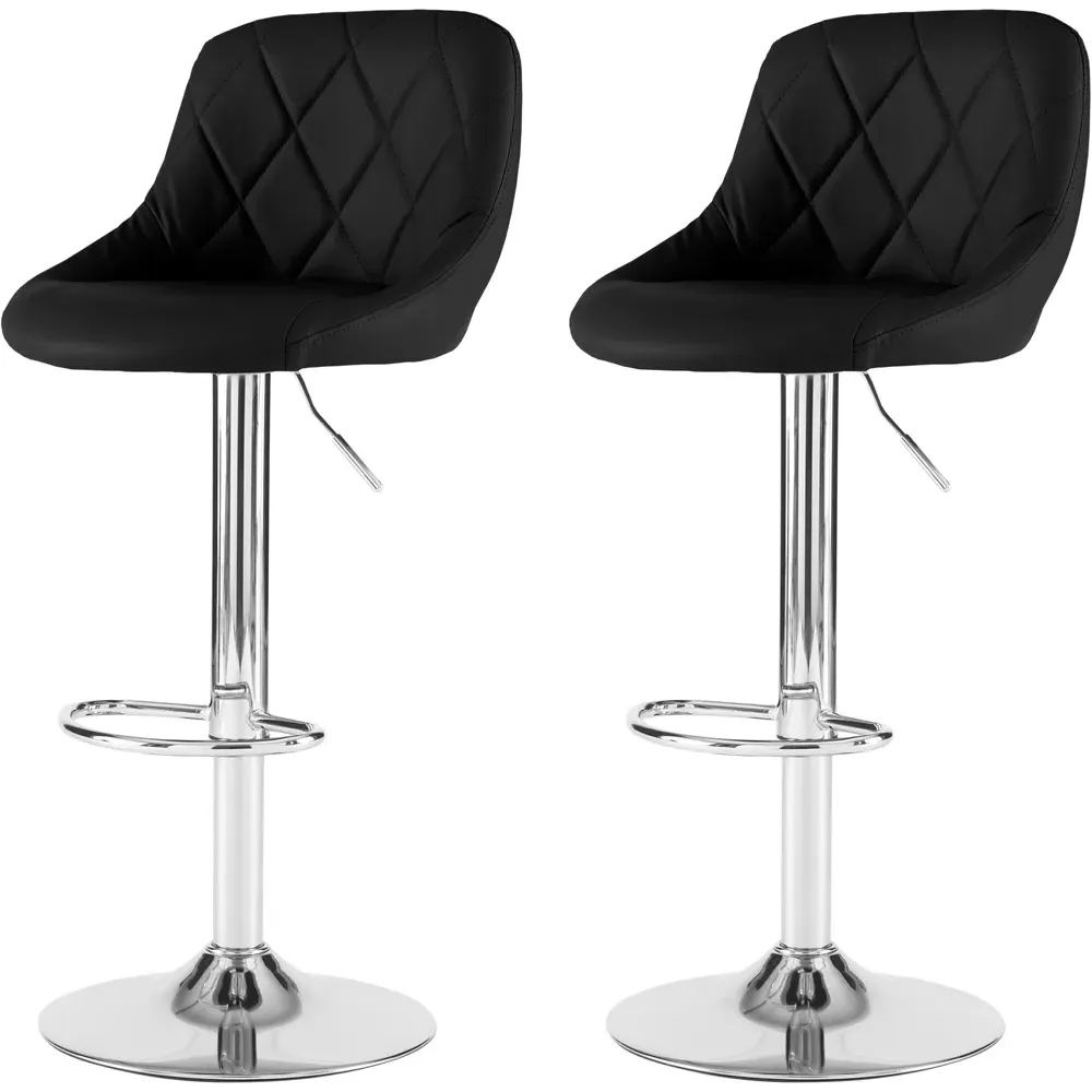 Bar Stool Set of 2 with Swivel - Black, Faux Leather