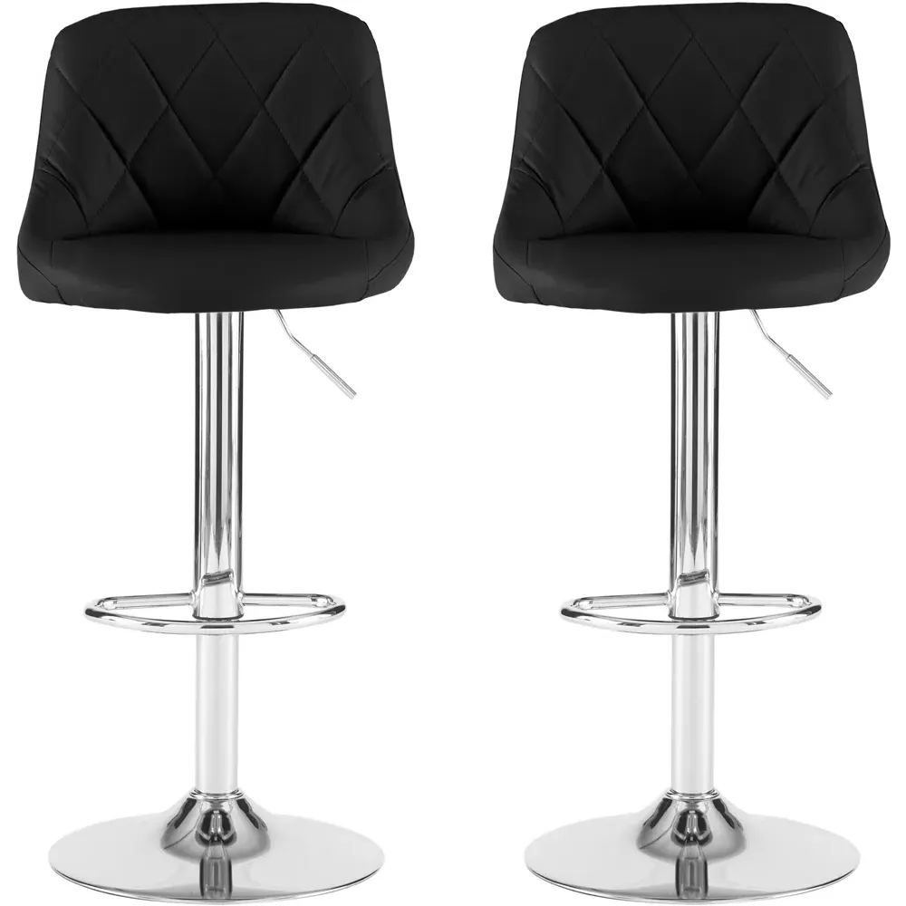 Bar Stool Set of 2 with Swivel - Black, Faux Leather