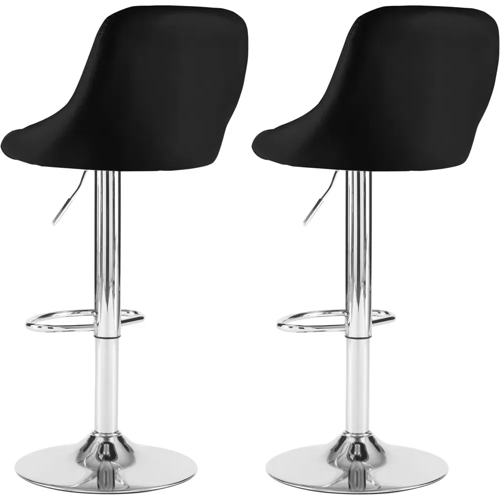 Bar Stool Set of 2 with Swivel - Black, Faux Leather