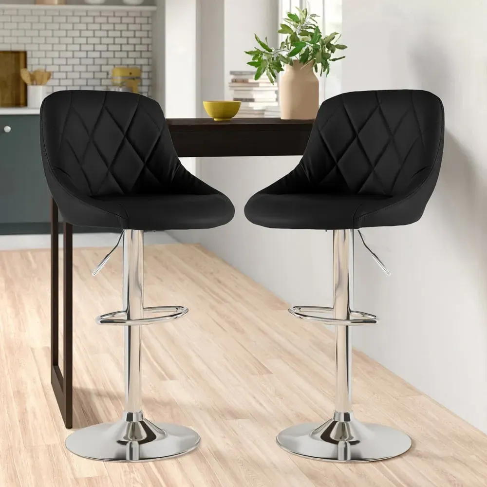 Bar Stool Set of 2 with Swivel - Black, Faux Leather image