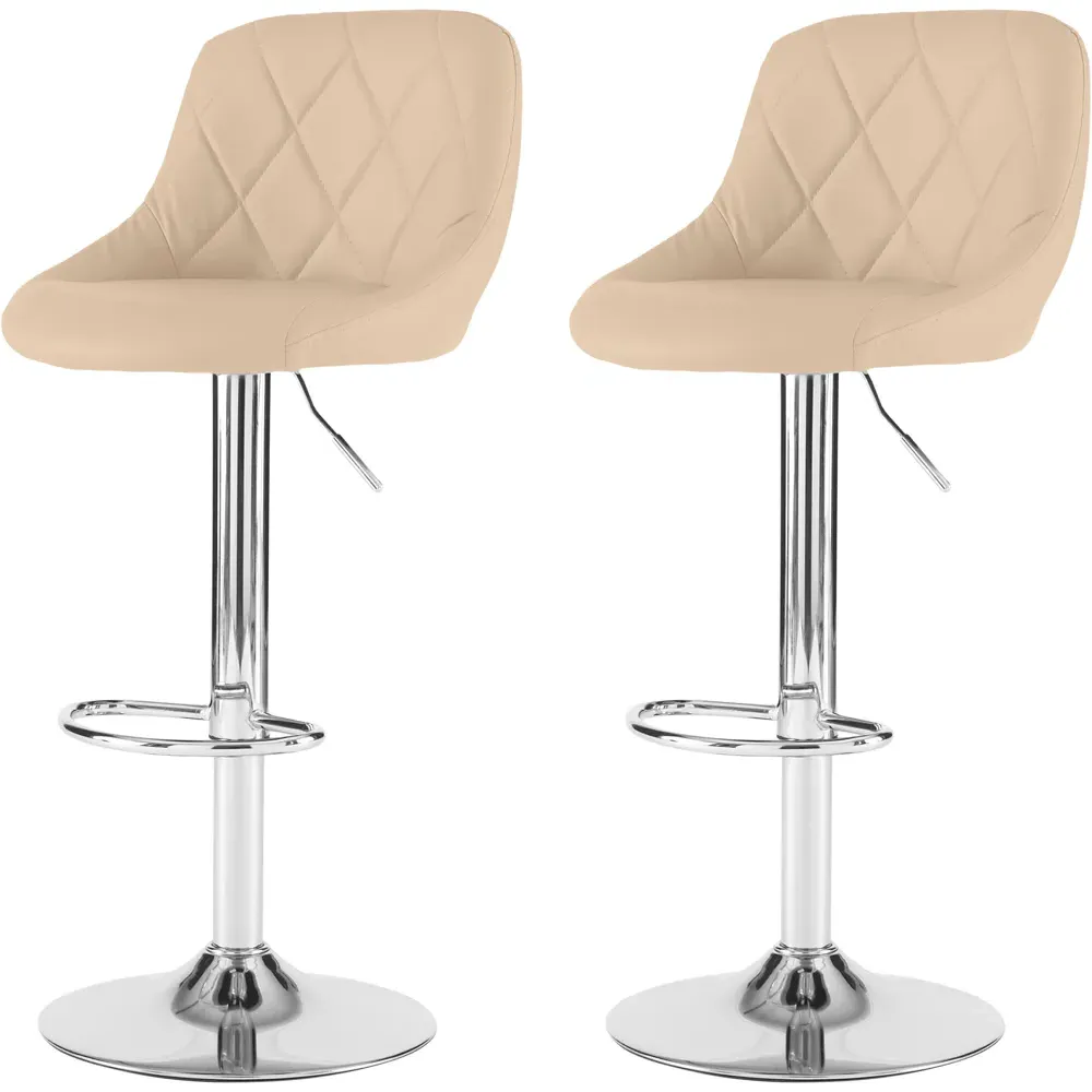 Bar Stool Set of 2 with Swivel - Cream, Faux Leather
