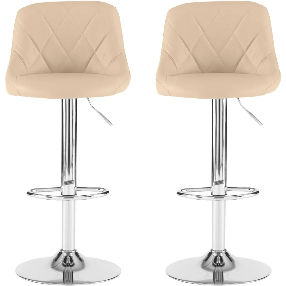Bar Stool Set of 2 with Swivel - Cream, Faux Leather