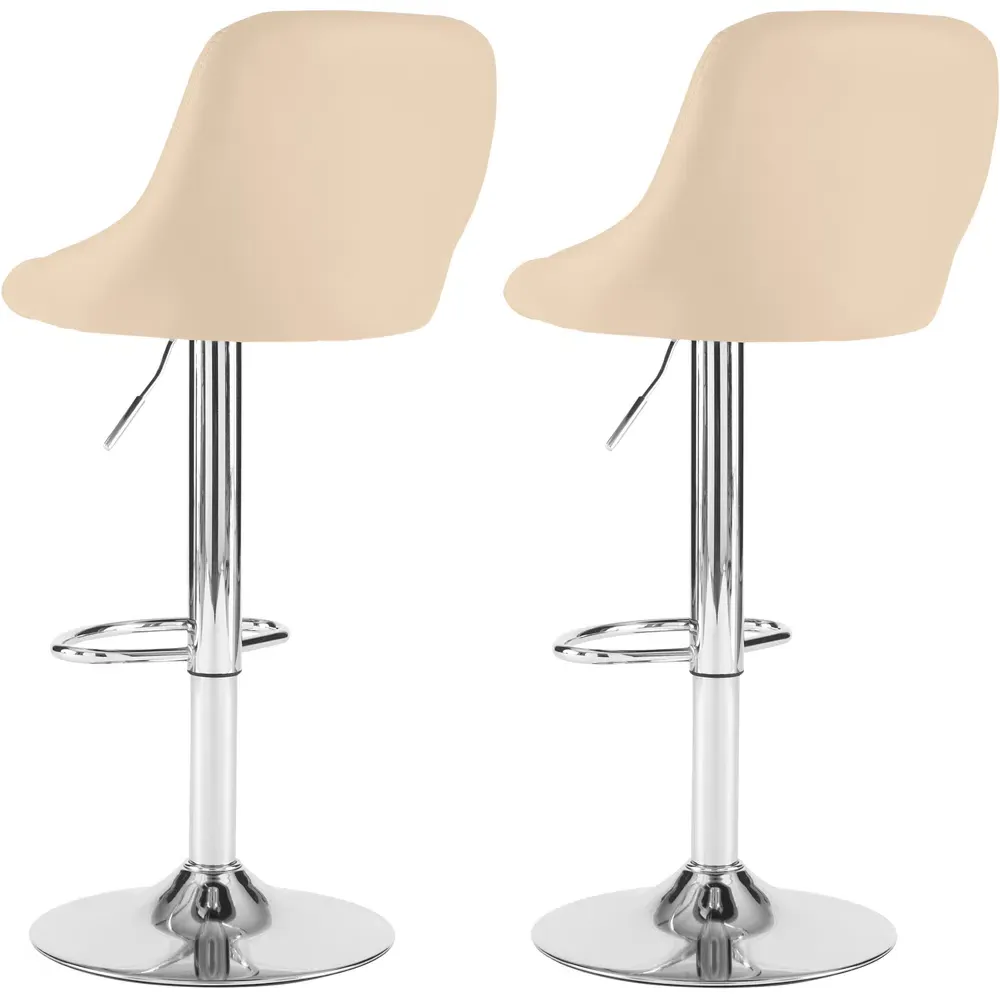 Bar Stool Set of 2 with Swivel - Cream, Faux Leather