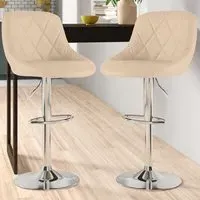 Bar Stool Set of 2 with Swivel - Cream, Faux Leather