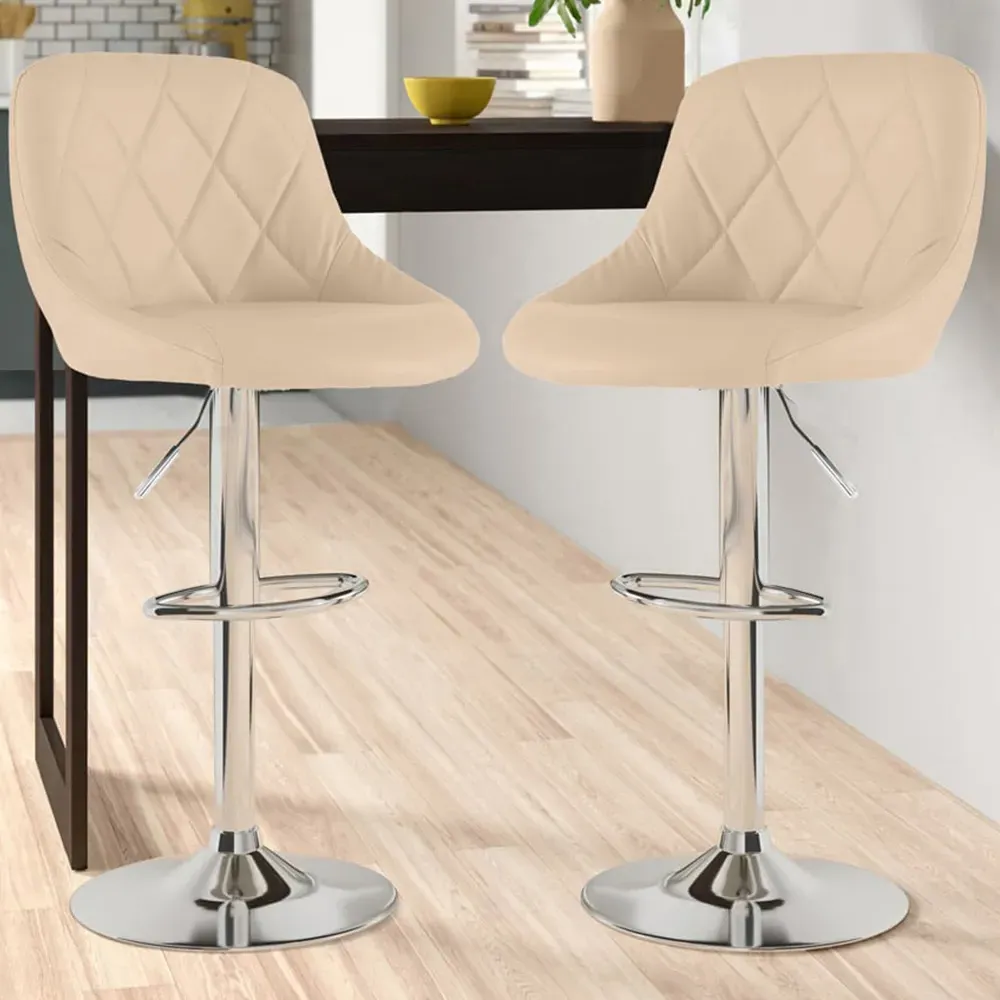 Bar Stool Set of 2 with Swivel - Cream, Faux Leather