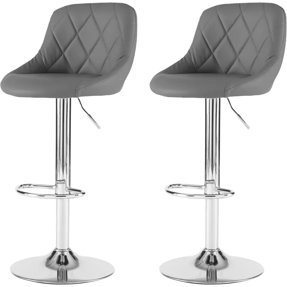 Bar Stool Set of 2 with Swivel - Grey, Faux Leather