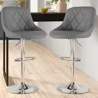 Bar Stool Set of 2 with Swivel - Grey, Faux Leather